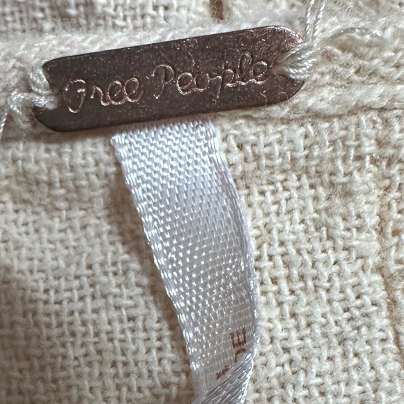 Free People Boho Embroidered Wrap Dress SP Beige Cotton Mini Festival Tie Waist - Picture 7 of 11